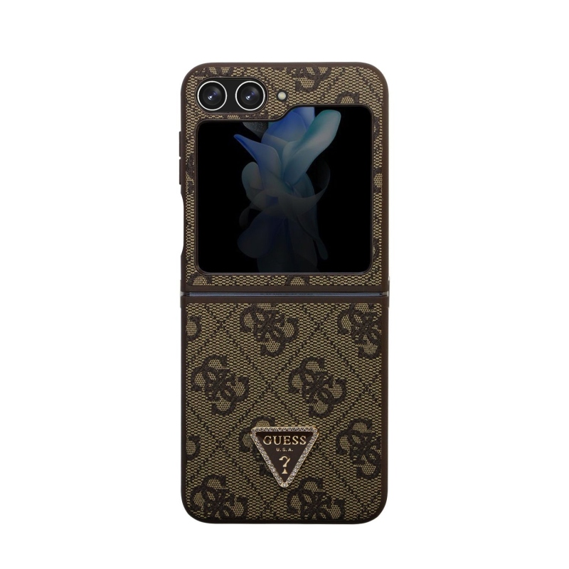 Guess 4G PU Leather Triangle Zadní Kryt pro Samsung Galaxy Z Flip 5 Brown