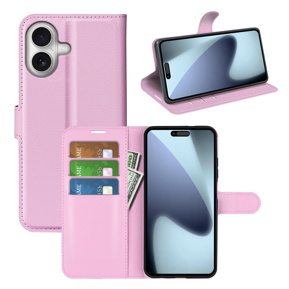 Litchi knížkové pouzdro na iPhone 17 - růžové