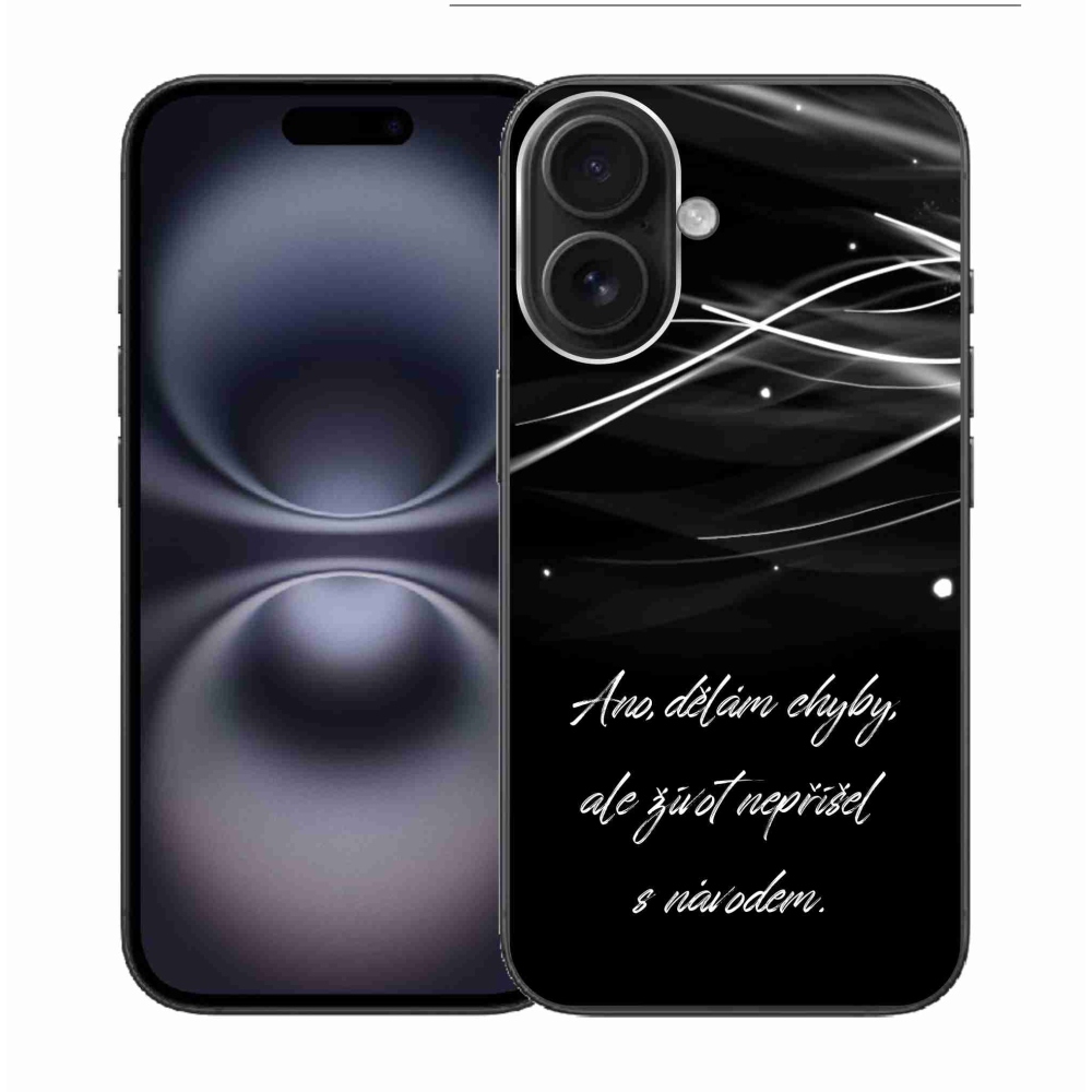 Gelový kryt mmCase na iPhone 16 - citát černé pozadí