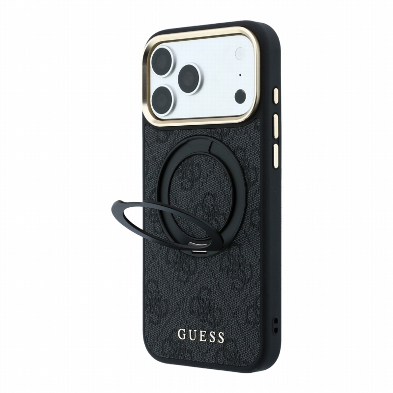 Guess PU 4G Ring Stand MagSafe Zadní Kryt pro iPhone 18 Pro Black