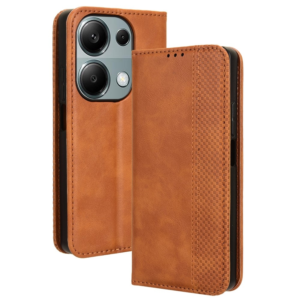 Vintage knížkové pouzdro na Xiaomi Redmi Note 14S/Note 13 Pro 4G/Poco M6 Pro - hnědé