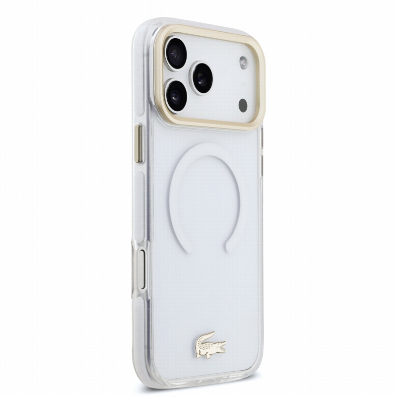 Lacoste IML Shockproof Petit Pique Gold Logo MagSafe Zadní Kryt pro iPhone 18 Pro Max Transparent