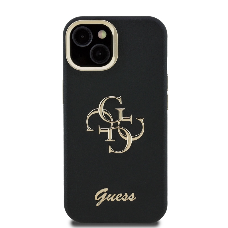 Guess PU Grained 4G Logo Stand Camera Frame Zadní Kryt pro iPhone 13 Black