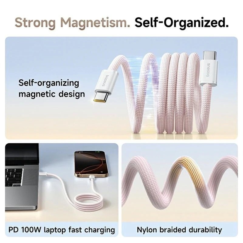 Baseus Dynamic 4 Pro Series Datový Kabel USB-C - USB-C 100W 1m Baby Pink