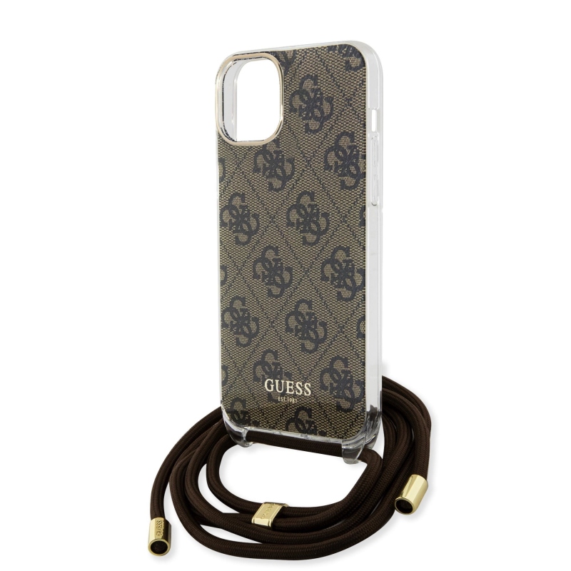 Guess IML 4G Printed Crossbody Popruh Zadní Kryt pro iPhone 15 Brown