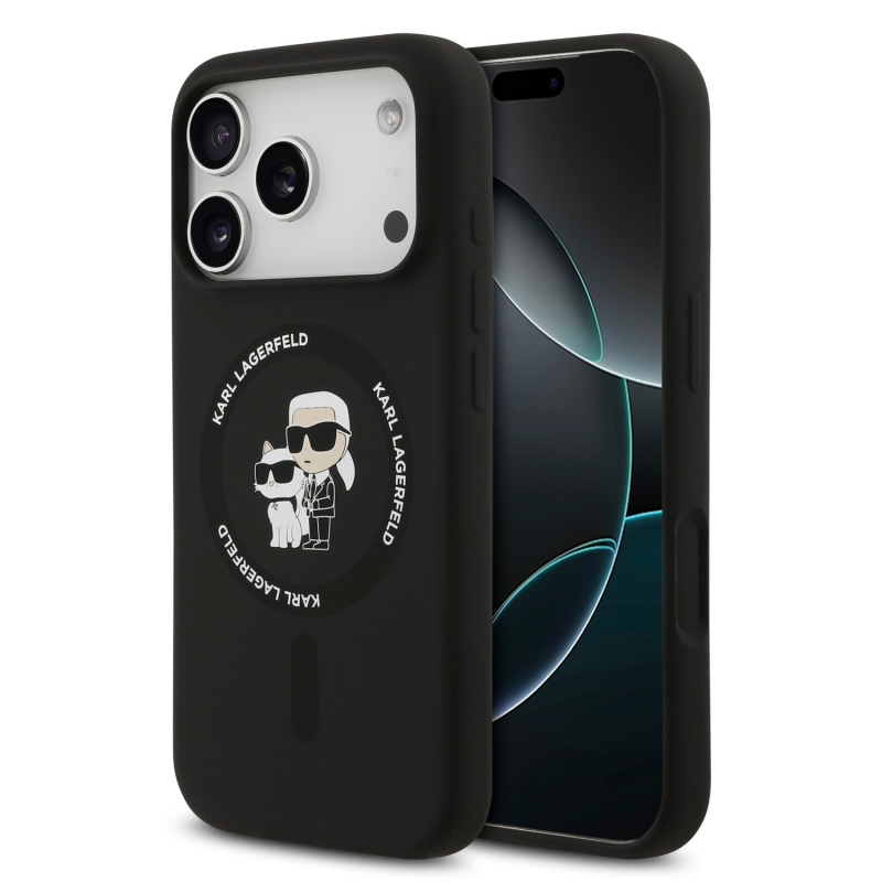 Karl Lagerfeld Liquid Silicone Karl and Choupette MagSafe Zadní Kryt pro iPhone 18 Pro Max Black