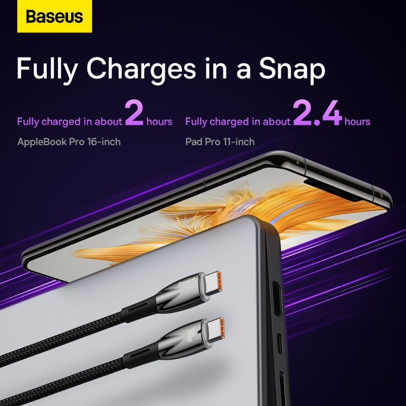 Baseus Glimmer Series Fast Charging Datový Kabel USB-C - USB-C 100W 1m Black