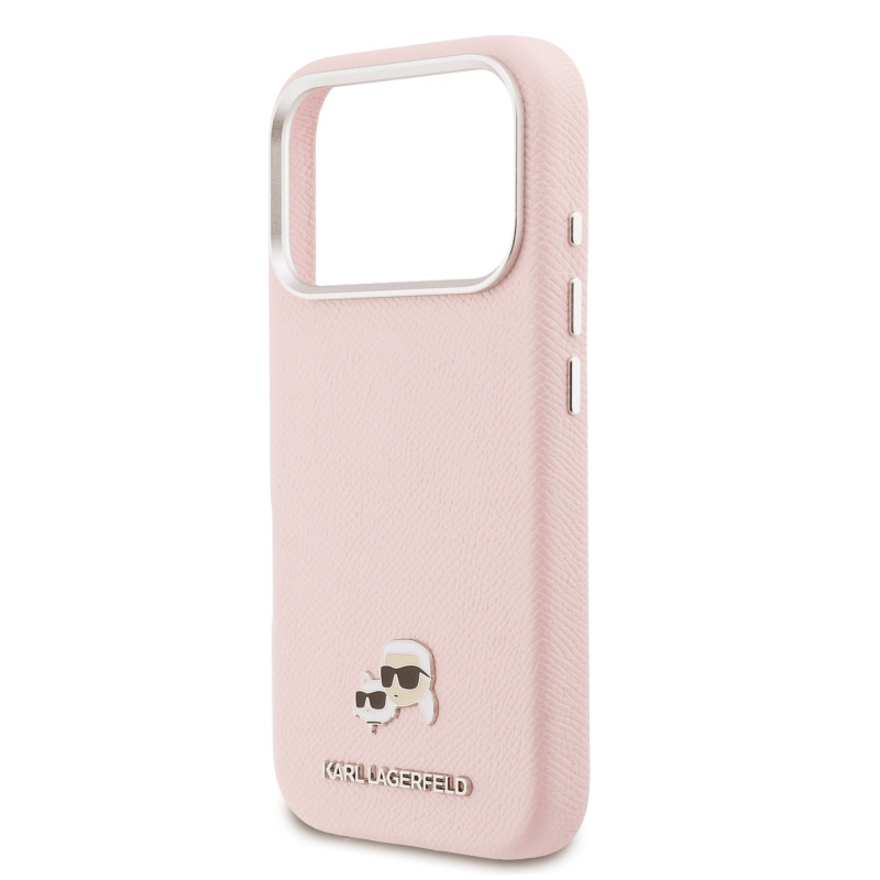 Karl Lagerfeld PU Karl and Choupette Heads Pins MagSafe Zadní Kryt pro iPhone 17 Pro Pink