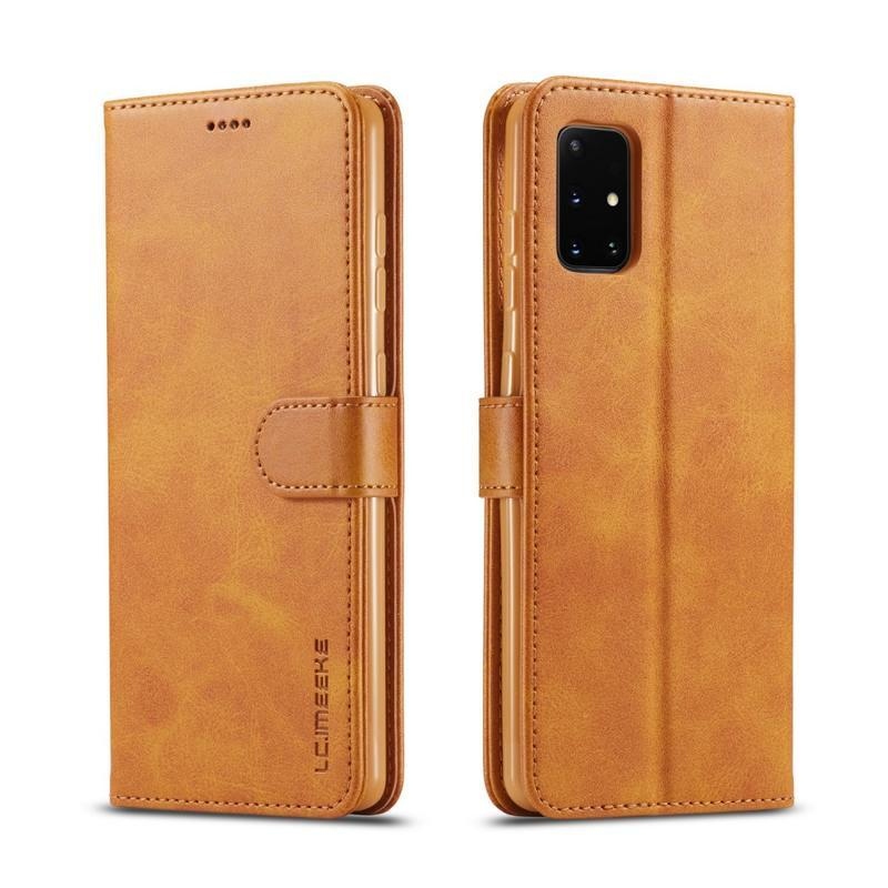 IMEEKE PU kožené peněženkové pouzdro na mobil Samsung Galaxy A31 - hnědé
