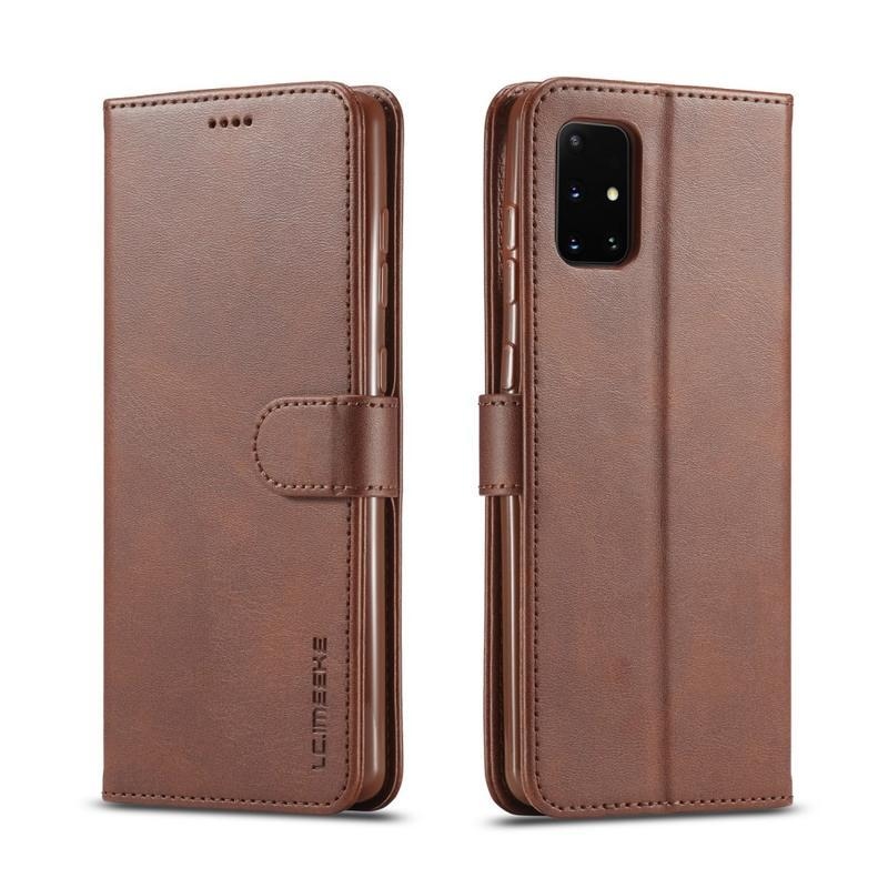 IMEEKE PU kožené peněženkové pouzdro na mobil Samsung Galaxy A31 - kávové
