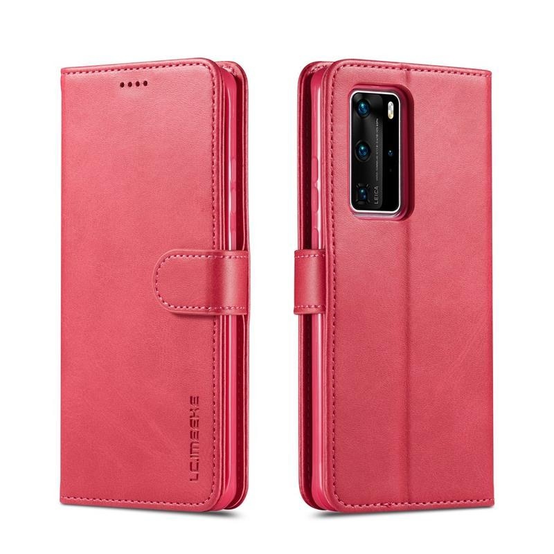 IMK PU kožené peněženkové pouzdro na mobil Huawei P40 Pro - červené
