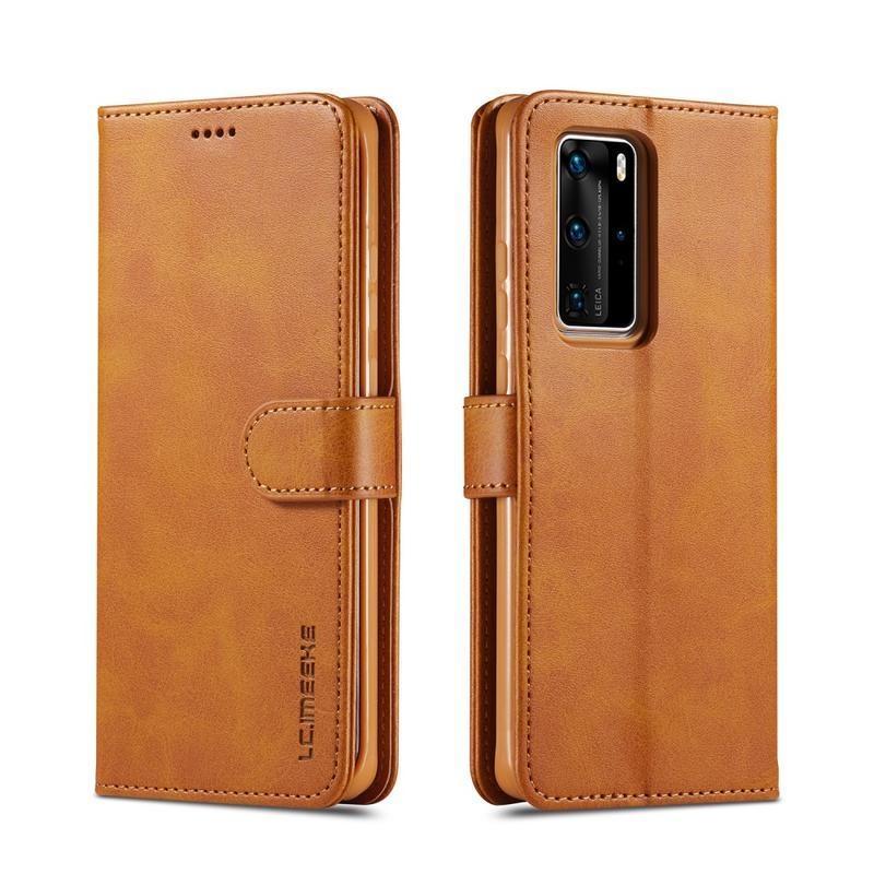 IMK PU kožené peněženkové pouzdro na mobil Huawei P40 Pro - hnědé