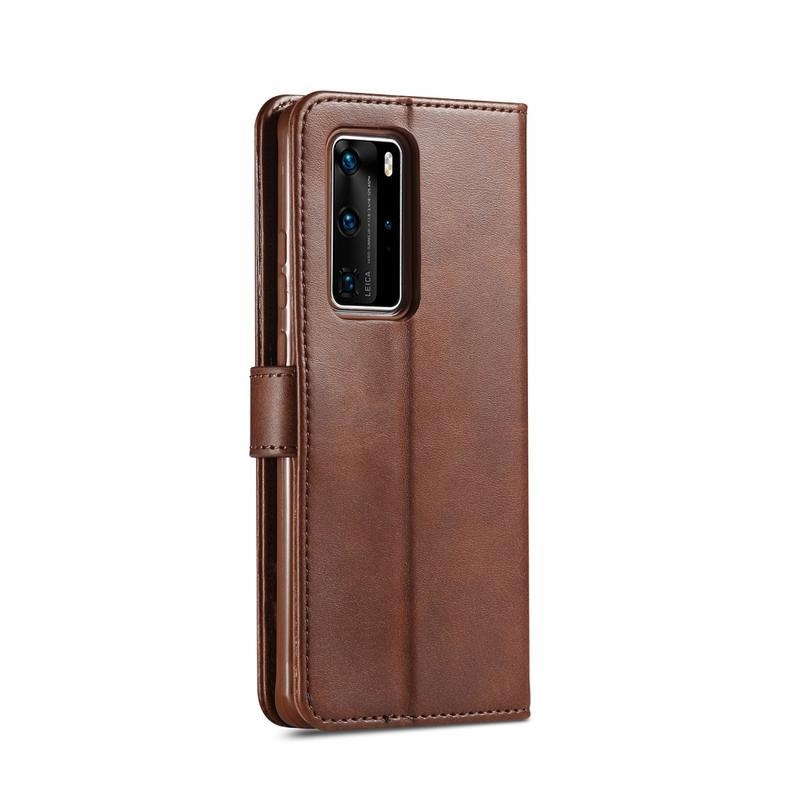 IMK PU kožené peněženkové pouzdro na mobil Huawei P40 Pro - kávové