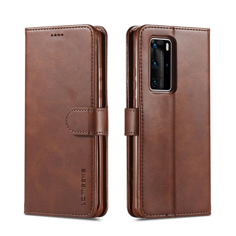 IMK PU kožené peněženkové pouzdro na mobil Huawei P40 Pro - kávové