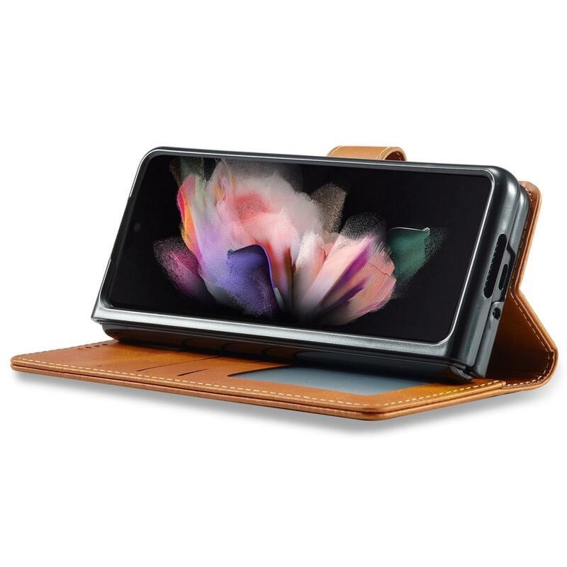 IMK PU kožené pouzdro pro mobil Samsung Galaxy Z Fold4 5G - světlehnědé