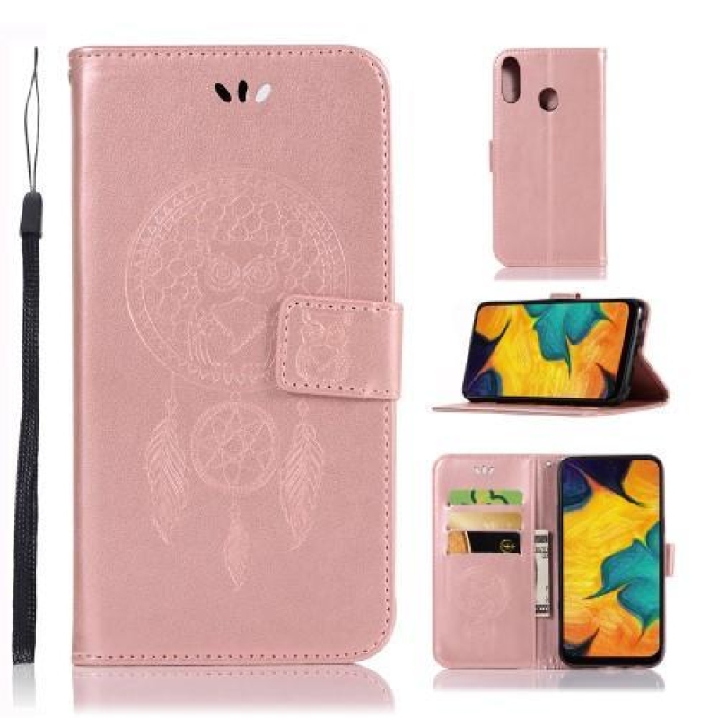 Imprint kožené peněženkové pouzdro na mobil Samsung Galaxy A30 / A20 - růžovozlatý