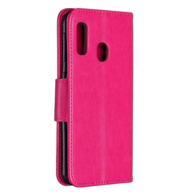 Imprint PU kožené peněženkové pouzdro na mobil Samsung Galaxy A20e - růžové