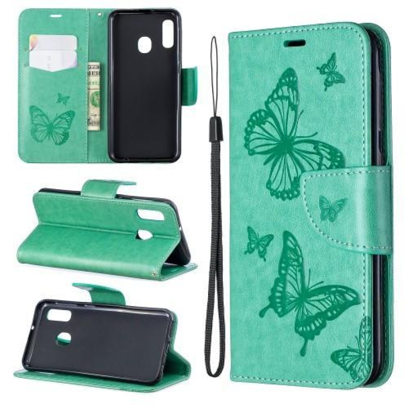 Imprint PU kožené peněženkové pouzdro na mobil Samsung Galaxy A20e - zelené