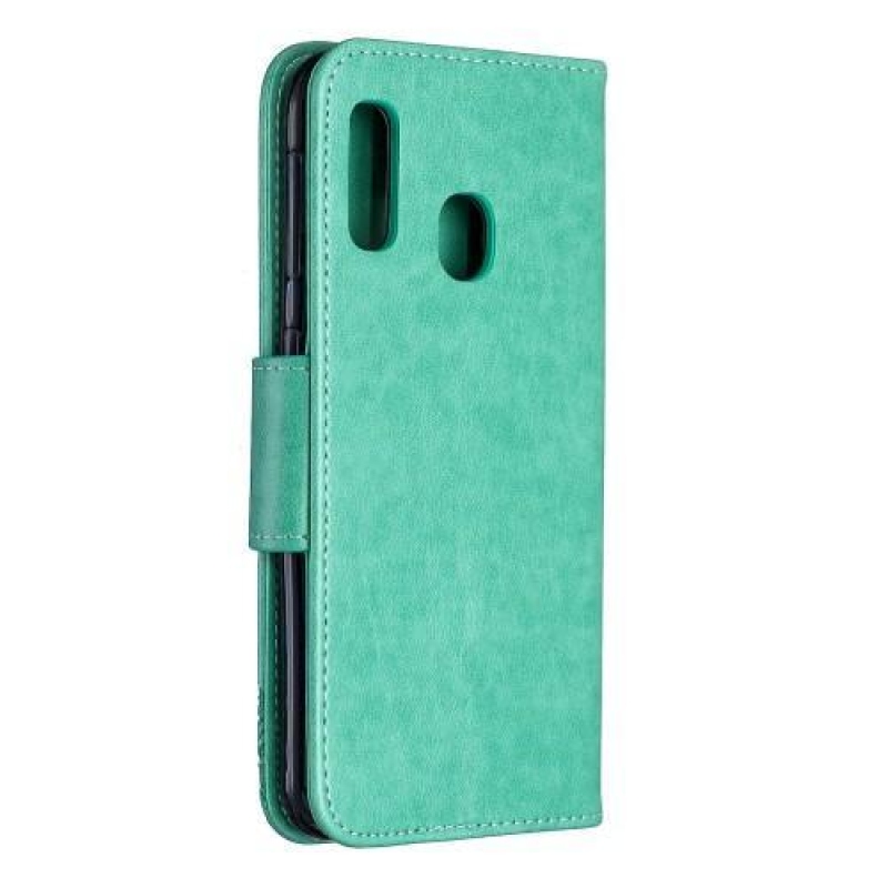 Imprint PU kožené peněženkové pouzdro na mobil Samsung Galaxy A20e - zelené