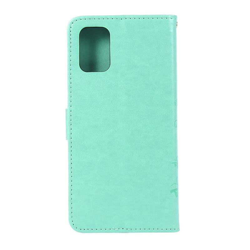 Imprint PU kožené peněženkové pouzdro na mobil Samsung Galaxy A71 - cyan