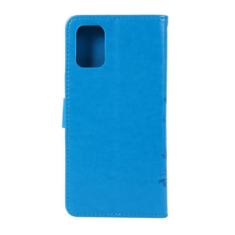 Imprint PU kožené peněženkové pouzdro na mobil Samsung Galaxy A71 - modré