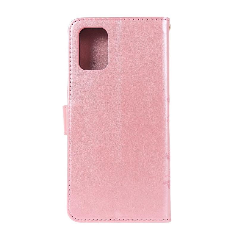 Imprint PU kožené peněženkové pouzdro na mobil Samsung Galaxy A71 - růžovozlaté