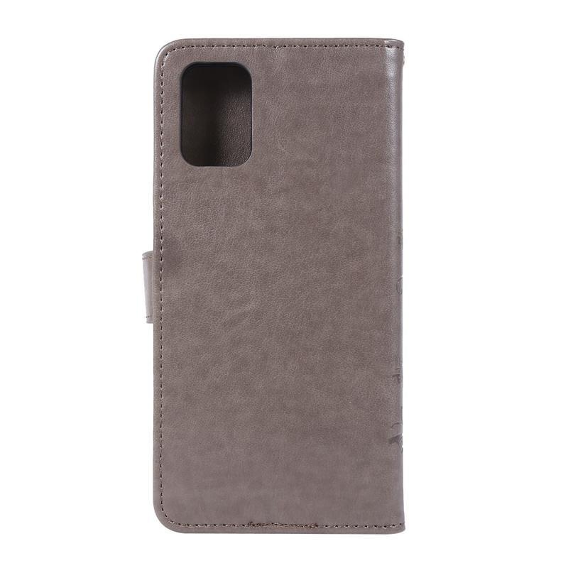 Imprint PU kožené peněženkové pouzdro na mobil Samsung Galaxy A71 - šedé