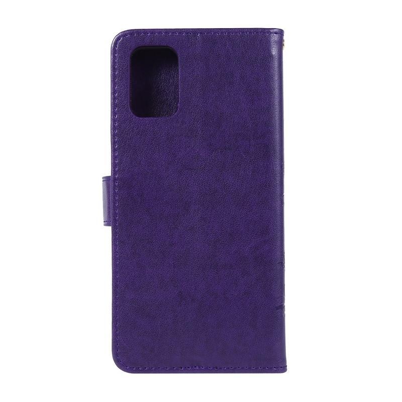 Imprint PU kožené peněženkové pouzdro na mobil Samsung Galaxy A71 - tmavěfialové