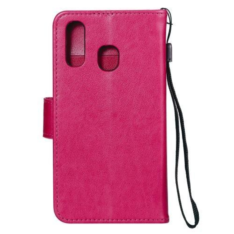 Imprinted PU kožené peněženkové pouzdro na mobil Samsung Galaxy A20e - růžové