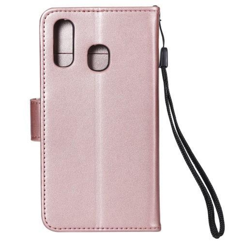 Imprinted PU kožené peněženkové pouzdro na mobil Samsung Galaxy A20e - růžovozlaté