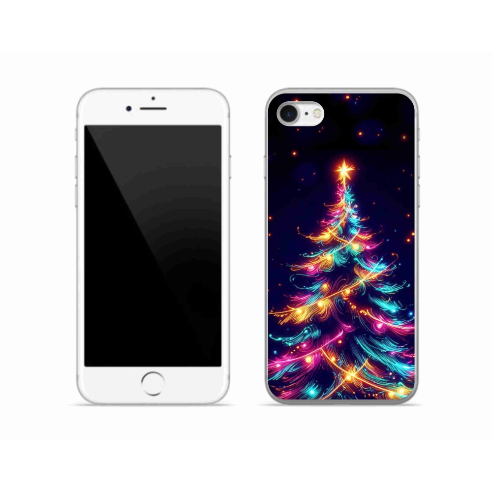 Gelový kryt mmCase na iPhone SE (2020) - neonový vánoční stromek