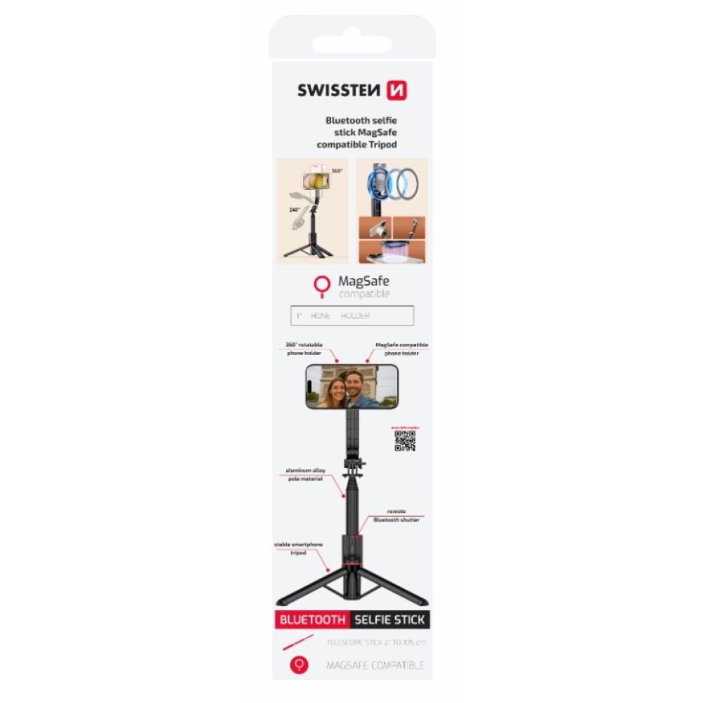 Swissten Bluetooth selfie tyč Tripod (kompatibilní s MagSafe)