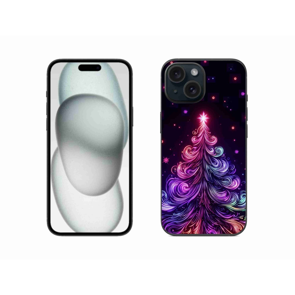 Gelový kryt mmCase na iPhone 15 - neonový vánoční stromek 1