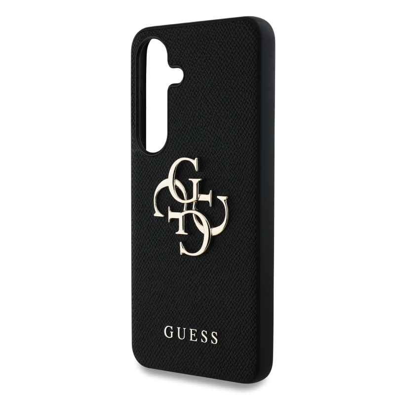 Guess PU Grained 4G Metal Logo Zadní Kryt pro Samsung Galaxy S25+ Black