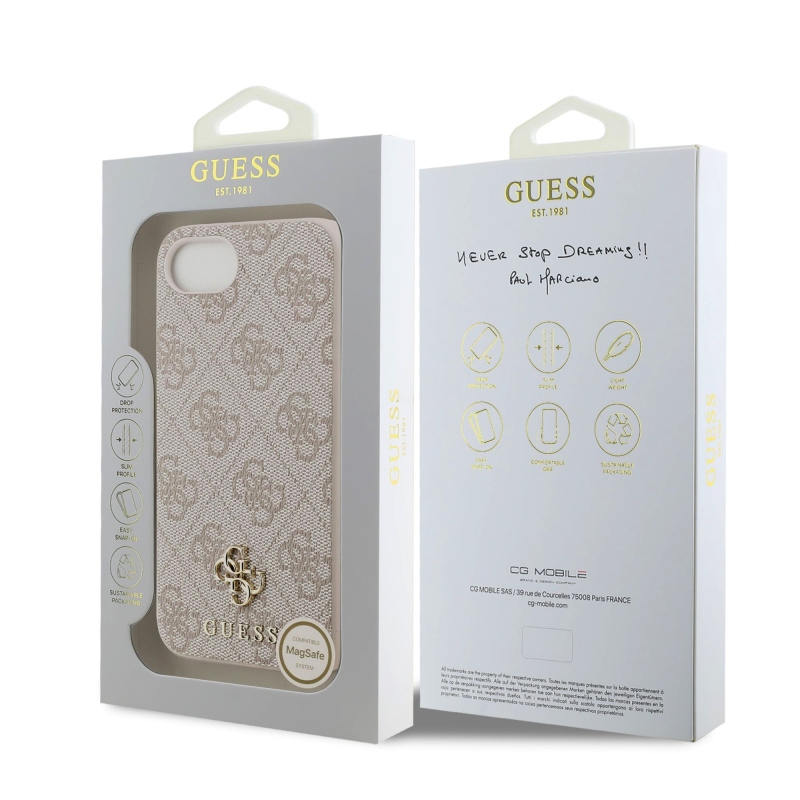 Guess PU 4G Small Metal Logo MagSafe Zadní Kryt pro iPhone 16e Pink