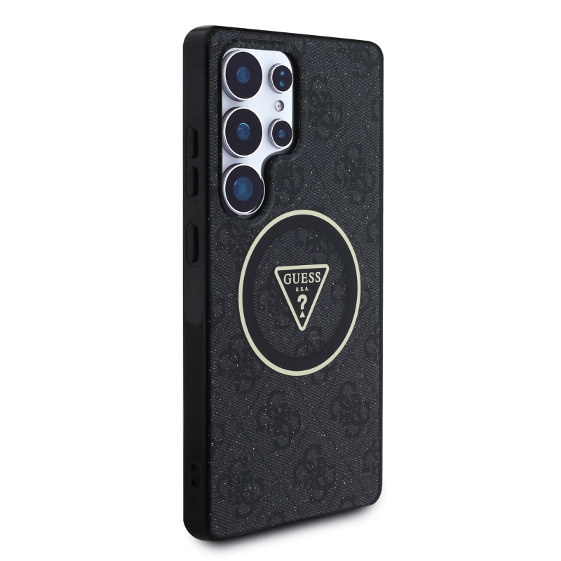 Guess IML 4G Glitter and Triangle Logo MagSafe Zadní Kryt pro Samsung Galaxy S25 Ultra Black