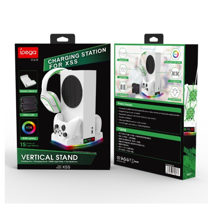 iPega XBS011S Multifunkční Nabíjecí RGB Stojan s Chlazením pro Xbox Series S + 2ks Baterií