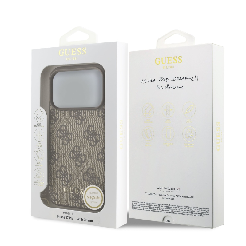 Guess 4G Charm Zadní Kryt pro iPhone 17 Pro Tone on Tone Brown