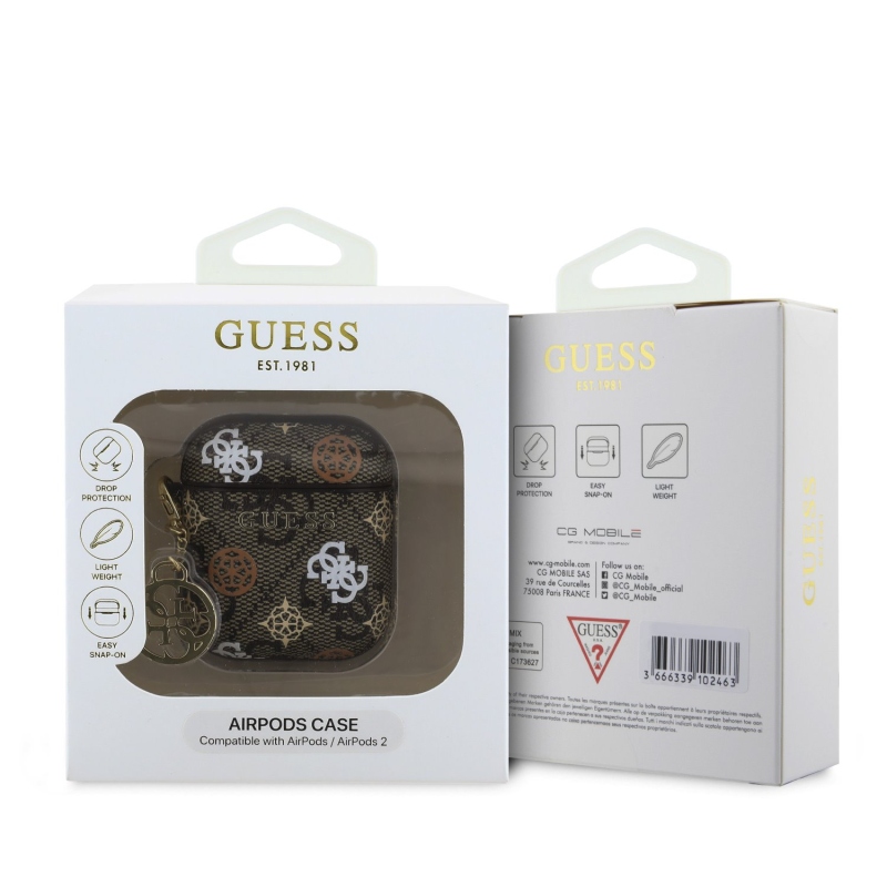 Guess PU 4G Peony Charm Pouzdro pro AirPods 1/2 Brown