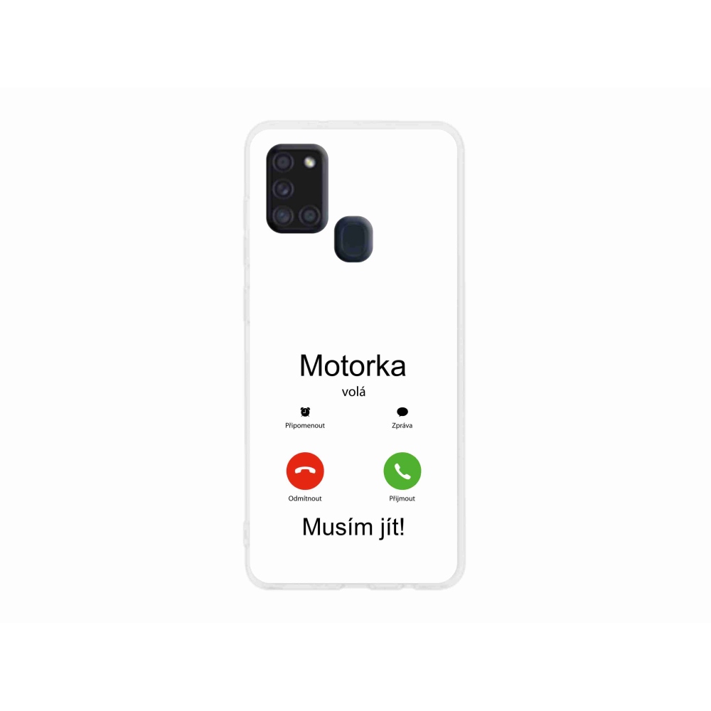 Gelový kryt mmCase na Samsung Galaxy A21s - motorka volá bílé pozadí