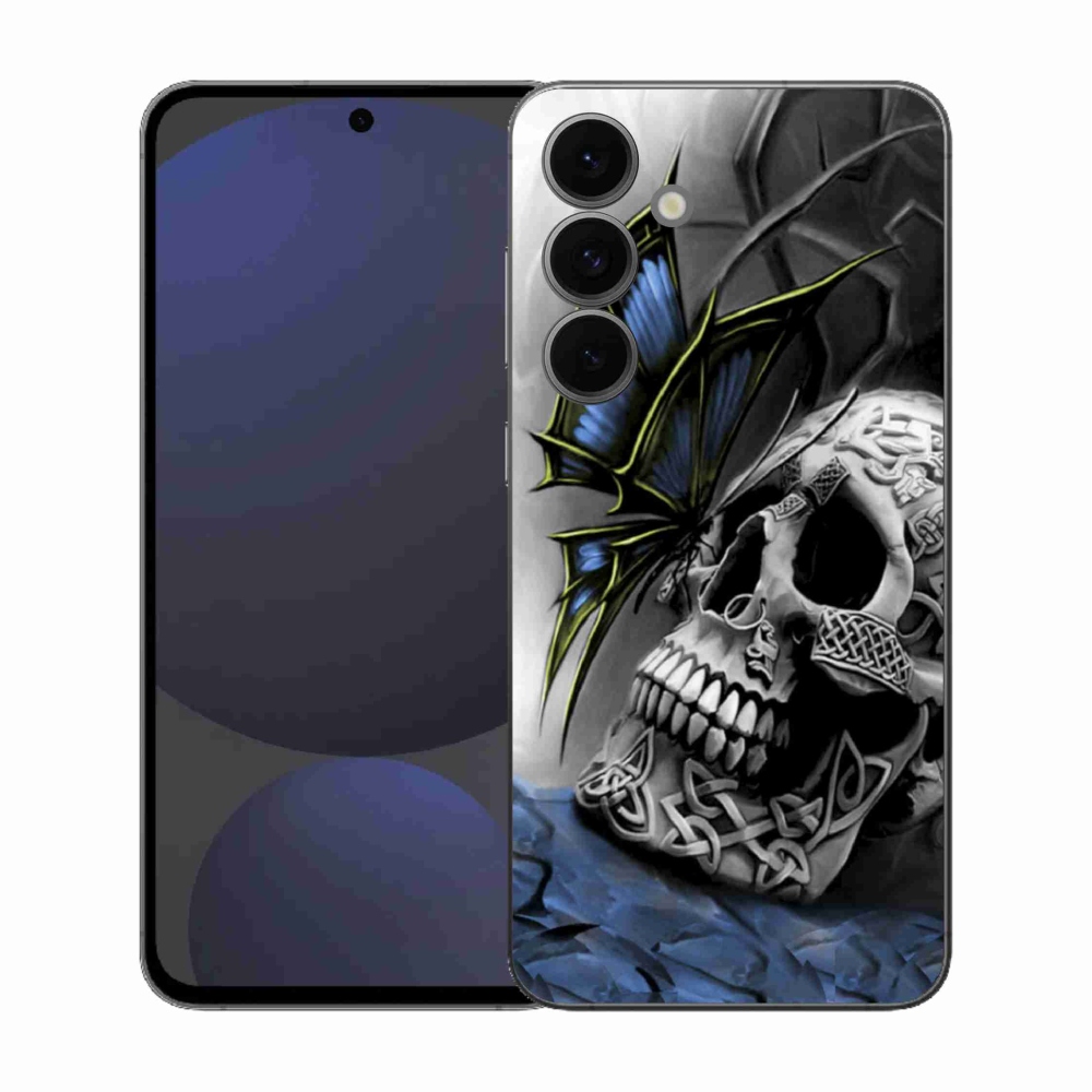 Gelový kryt mmCase na Samsung Galaxy S25 FE - motýl a lebka