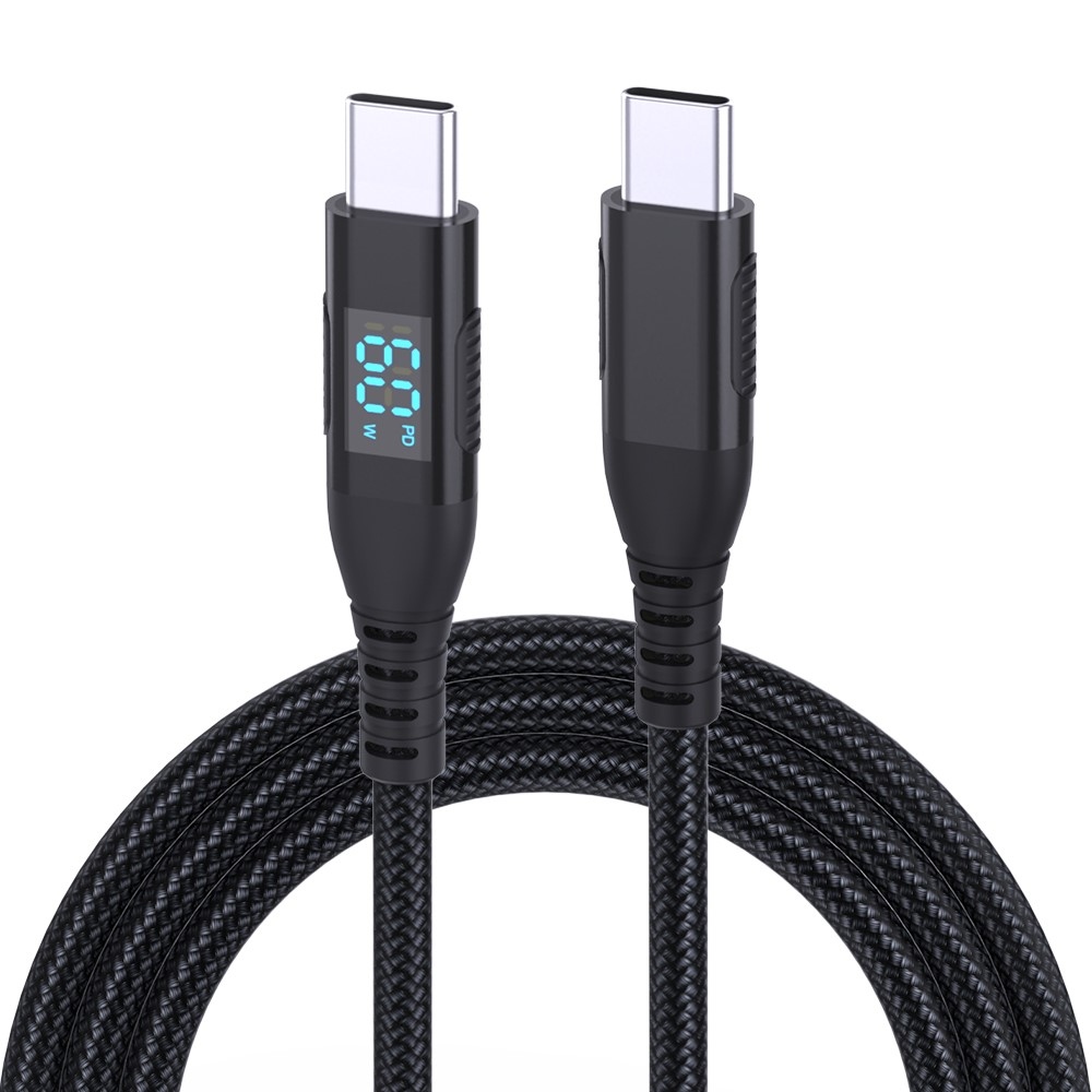 Nylonový kabel USB-C / USB-C s displejem 3m 60W - černý
