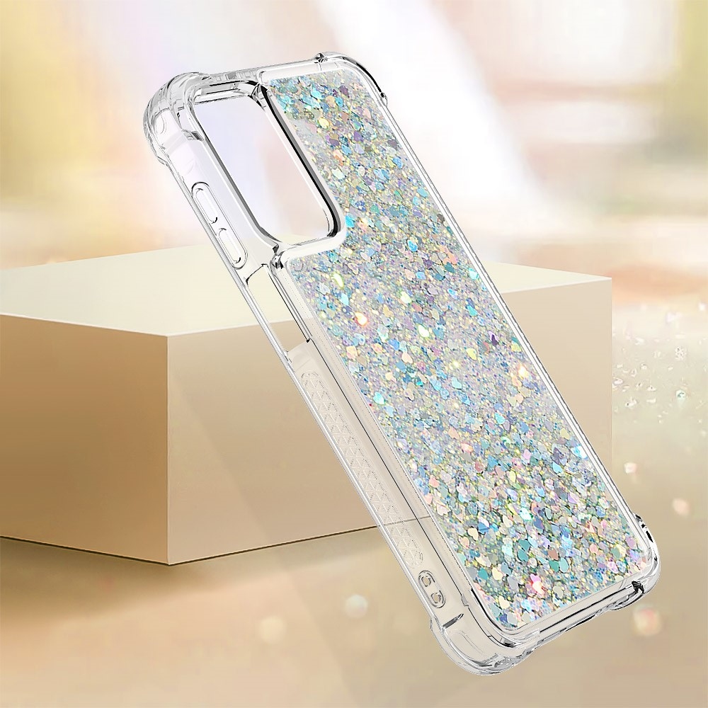 Glitter přesýpací gelový obal na Samsung Galaxy A26 5G - stříbrný/srdíčka