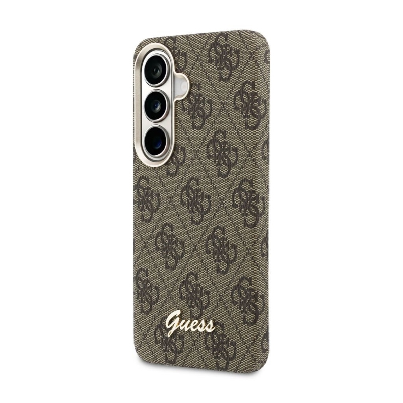 Guess PU 4G Script Metal Logo Magnetic Zadní Kryt pro Samsung Galaxy S26 Brown