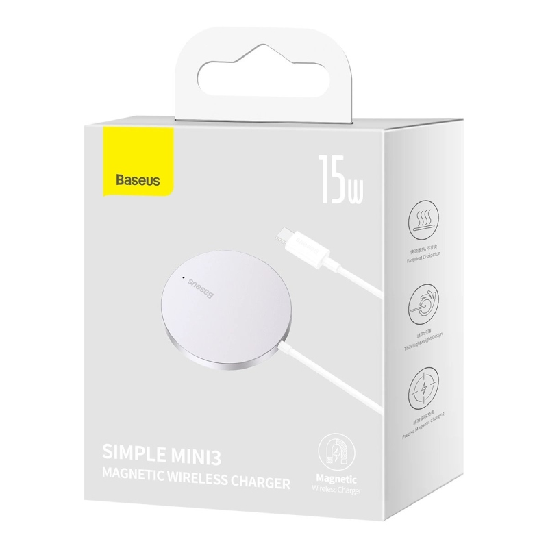 Baseus Simple Mini3 Magnetická Bezdrátová Nabíječka 15W White