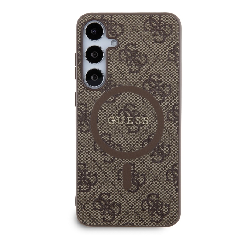 Guess PU Leather 4G Colored Ring MagSafe Zadní Kryt pro Samsung Galaxy S24+ Brown