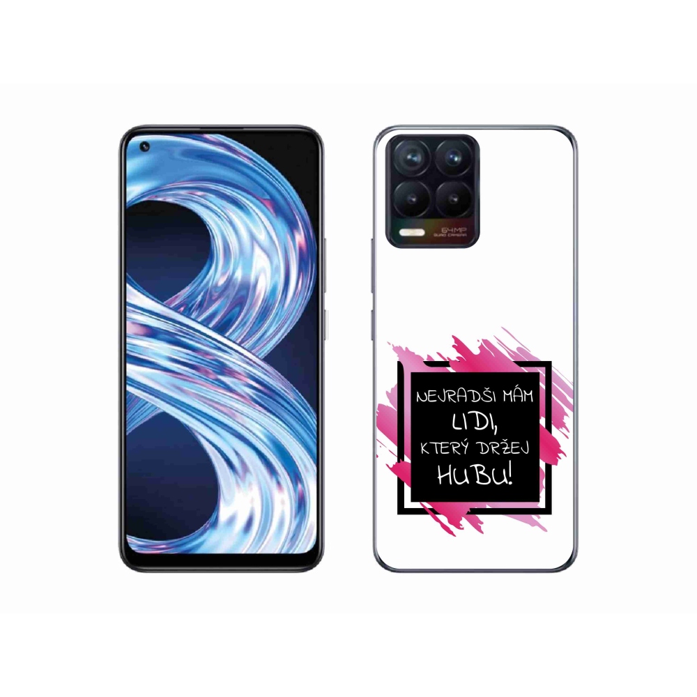 Gelový kryt mmCase na Realme 8 4G - vtipný text 7 černobílé pozadí