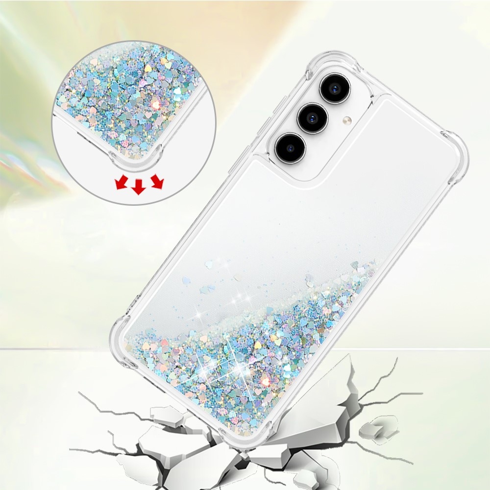 Glitter gelový přesýpací obal na Samsung Galaxy A55 5G - stříbrný/srdíčka