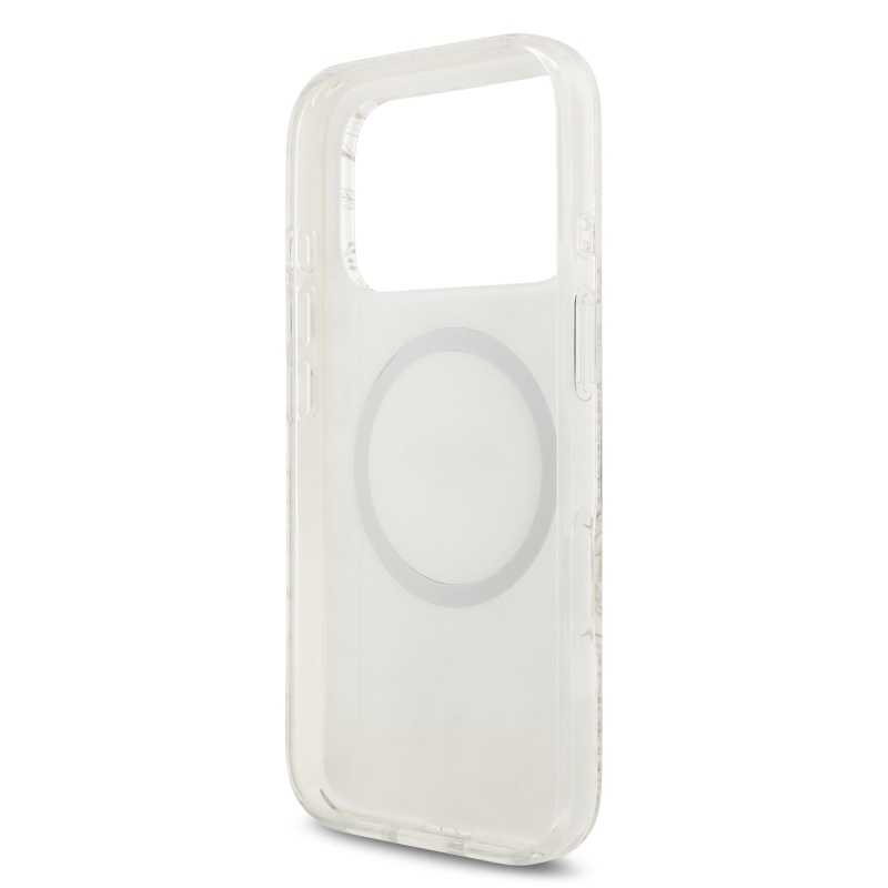 Guess IML Flowers Allover Strap MagSafe Zadní Kryt pro iPhone 17 Pro White