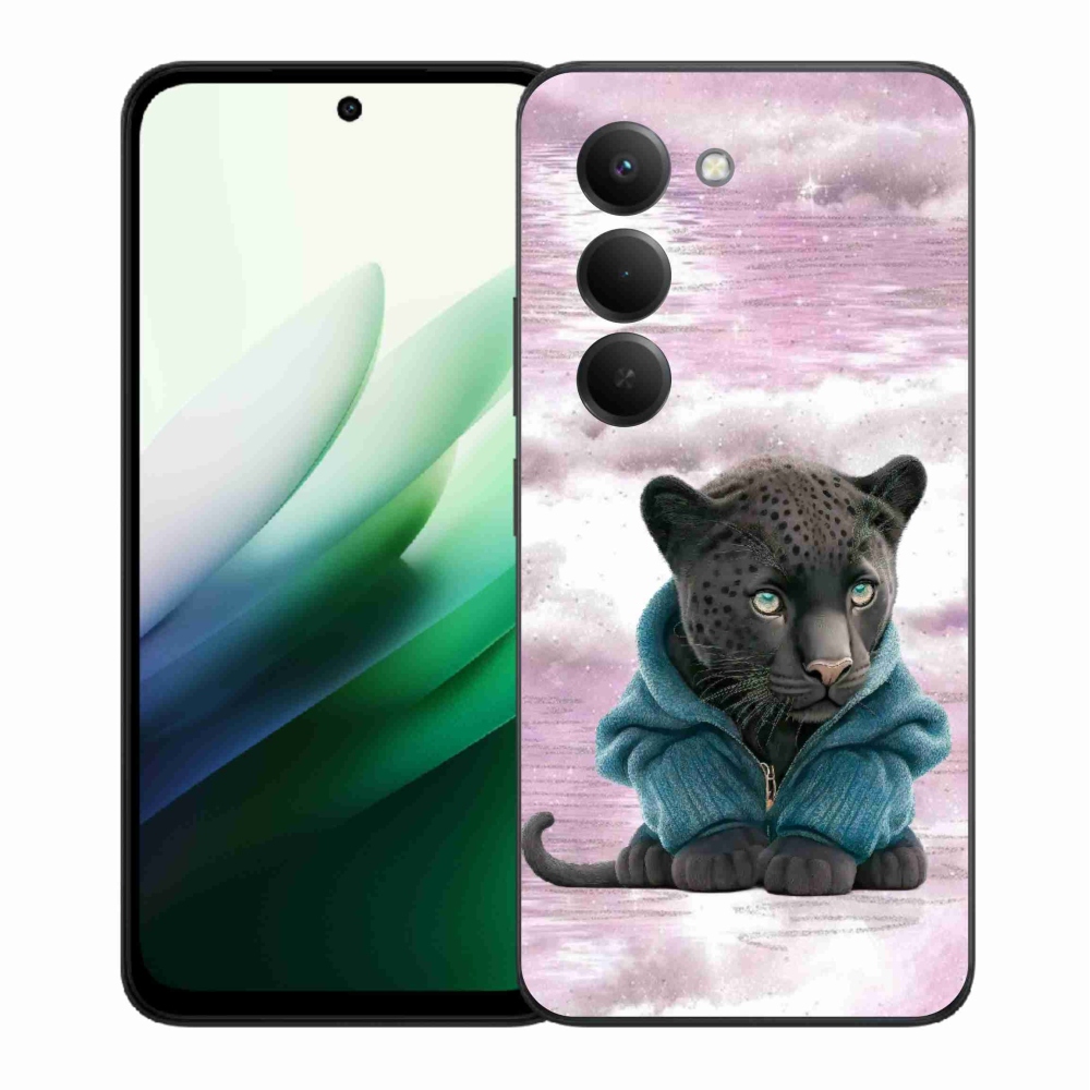 Gelový kryt mmCase na Xiaomi Redmi 15 5G (169mm) - černý panter ve svetru